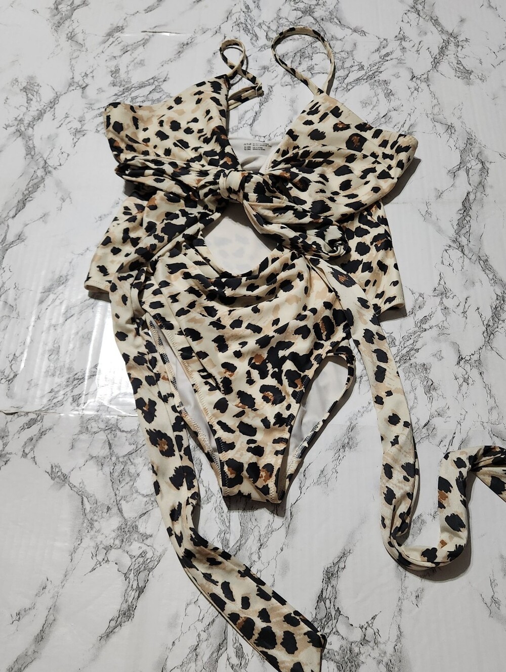 Aerie Full Coverage Leopard Print One-Piece Swimsuit in Cream and Black